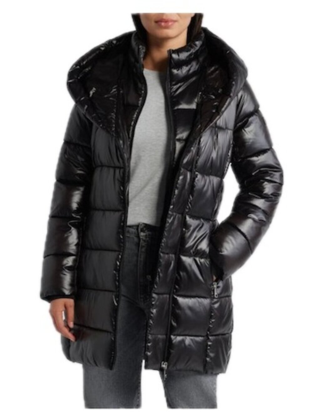 DKNY Hooded Down Puffer Jacket Packable Warm Coat Black Womens M  NEW